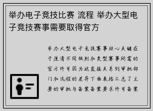 举办电子竞技比赛 流程 举办大型电子竞技赛事需要取得官方